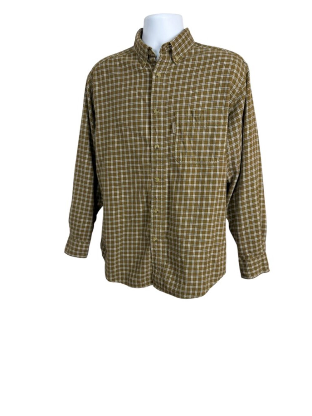 Woolrich Men’s M Olive Brown Plaid Flannel Shirt Outdoor Gorpcore 100% Cotton
